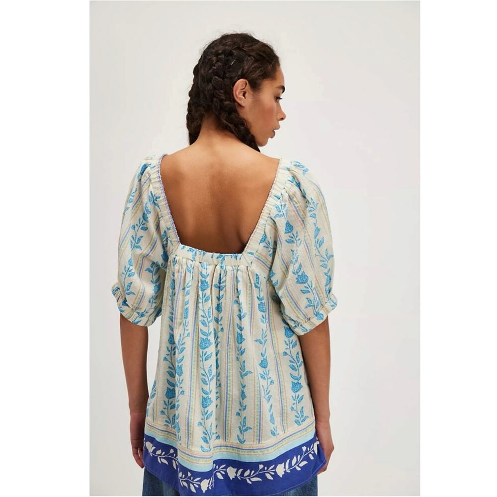 Free People Bohemian 70s Block Print Santorini Printed Babydoll Tunic Medium - Picture 11 of 16